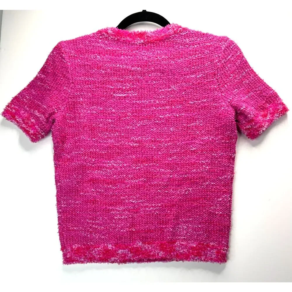 Kate Spade Fuzzy Tweed S/S Sweater Pink/Purple Women XS NWOT - Picture 3 of 5